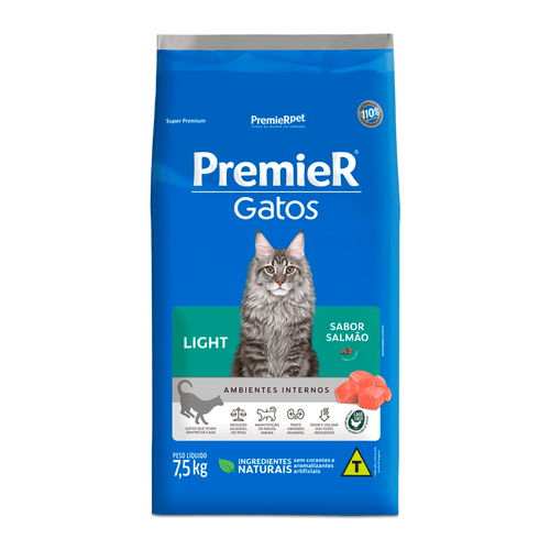 Ração Premier Gatos Adultos – Light Sabor Salmão - 7,5 Kg